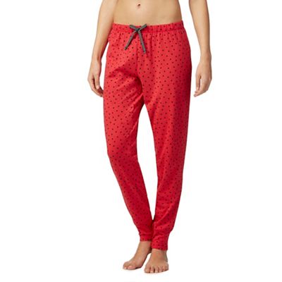Red polka dot print cuffed pyjama pants